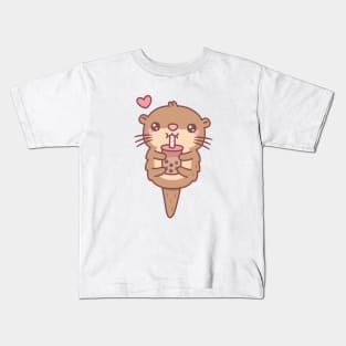 Cute Little Otter Loves Boba Tea Kids T-Shirt